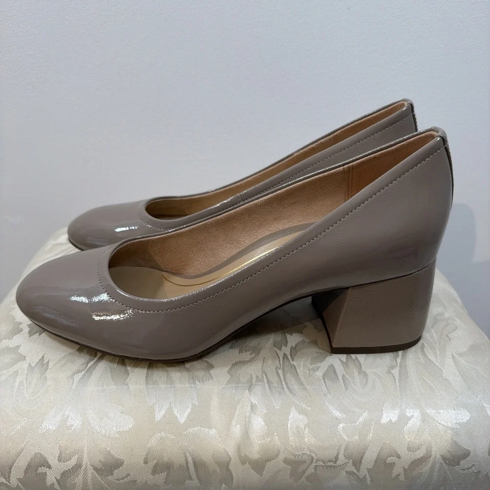 Vionic Carmel Round Toe Block Heels Tan‎ Nude Classic Pumps 10 Leather Comfort